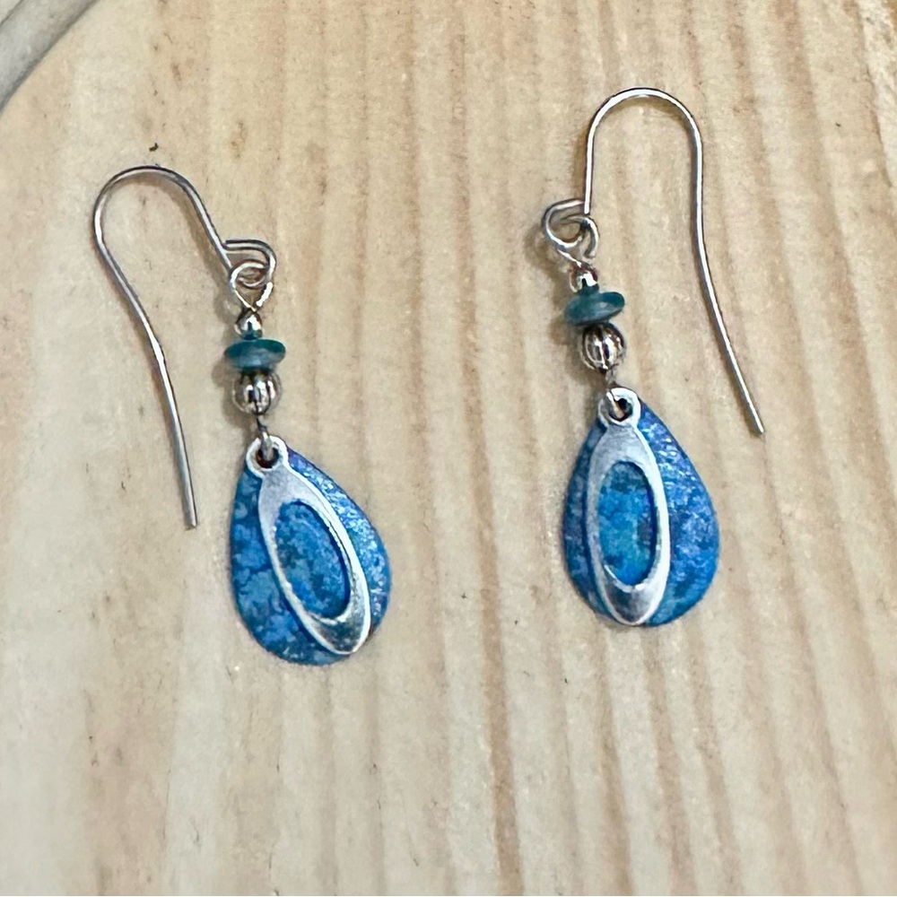Silver Blue Turquoise Earrings with Elegant Design - Picture 2 of 3